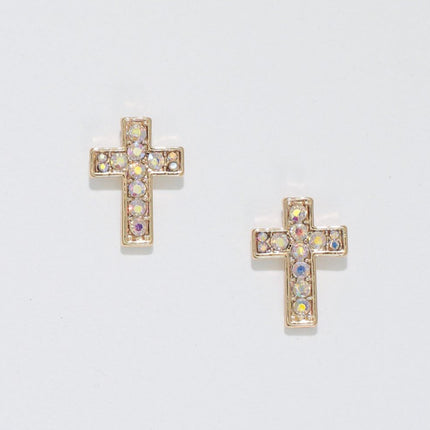 Periwinkle - Gold cross crystal earrings