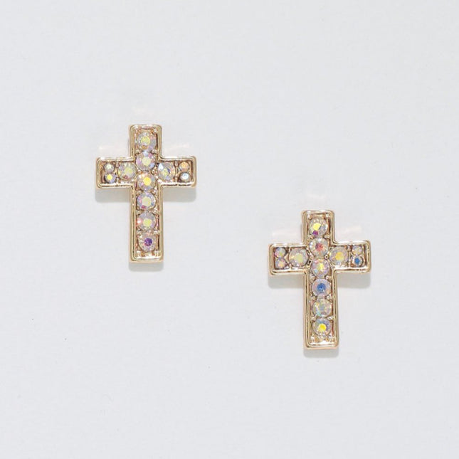 Gold Cross Crystal Earrings