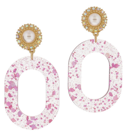 Pearl Post with Iridescent Pink Oval Earrings