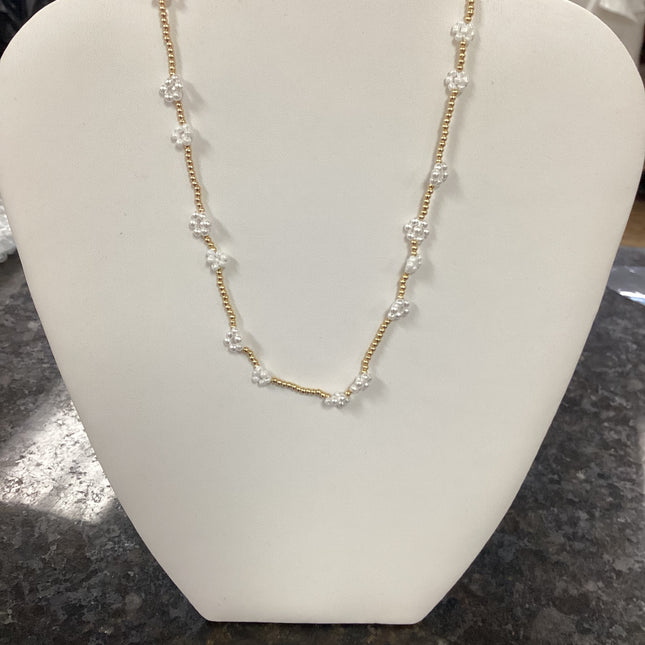 Beaded Flower and Gold Ball Necklace