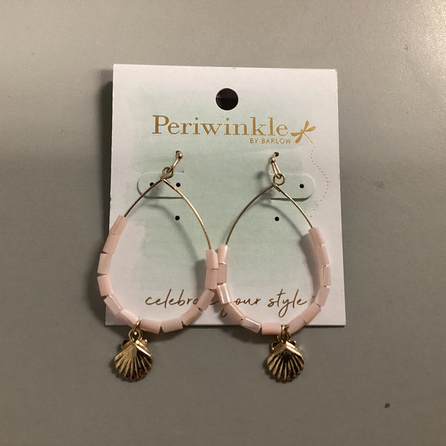 Pink Bead and Seashell Loop Earring