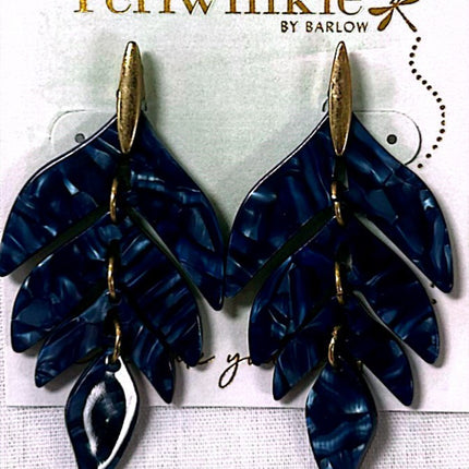 Periwinkle Earrings Acrylic Blue Leaves