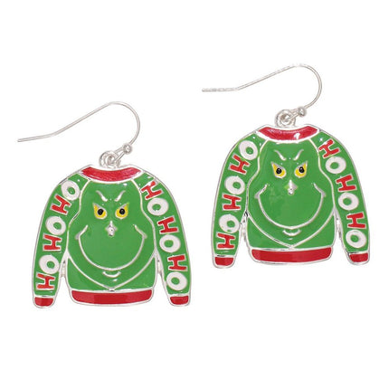 Periwinkle HoHo Grinch Sweater Earrings