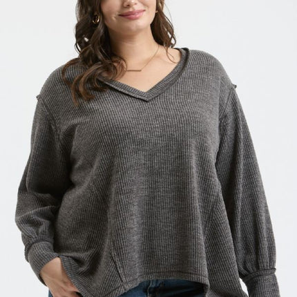 V-Neck Asymmetrical Hem Knit Top