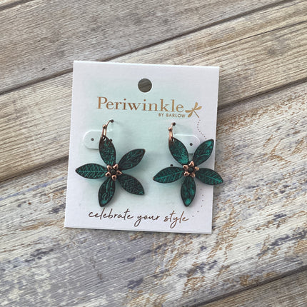 Periwinkle Patina 5 Petal Flower Earrings