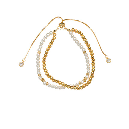 2 Strand Gold and Pearl Beaded Bracelet