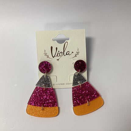 Golden Stella Glitter Candy Corn Dangle Earrings