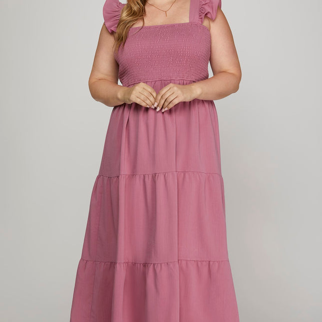 Ruffle Tiered Square Neck Dress