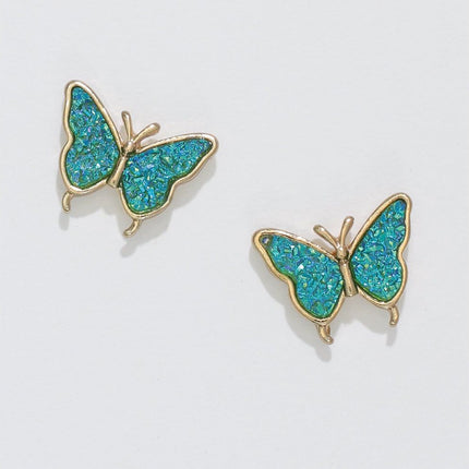 Periwinkle Teal Druzy  Butterfly Earrings