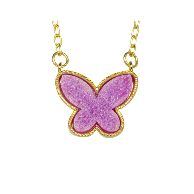Purple Butterfly Druzy Necklace