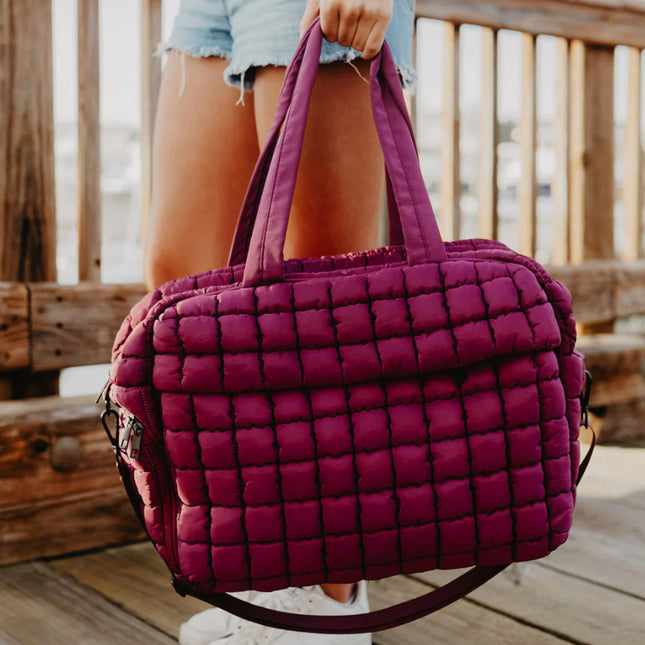 Quilted Duffel Weekender Bag W/Pass-Thru Slip