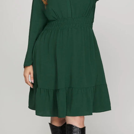 Long Sleeve Elastic Waist Woven Dress