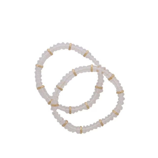 Set of 2 Clear and Gold Beaded Stretch Bracelets