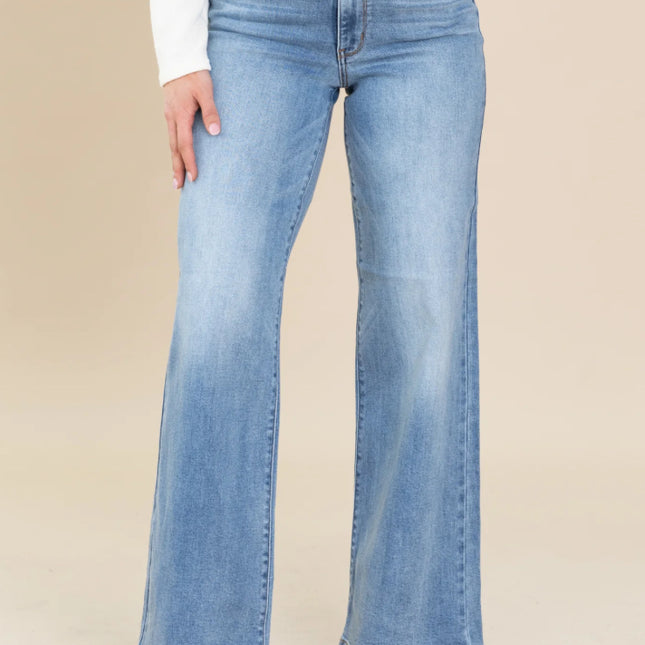 High Waisted Vintage Wash Retro Wide Leg