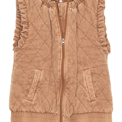 Garment Washed Quilted Ruffle Sleeve Vests