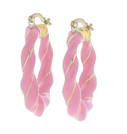 Enamel Twisted Hoop Earrings