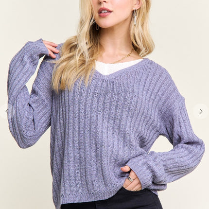 V-Neck Ribbed Sweater Top