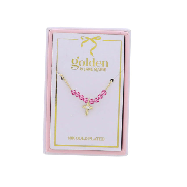 Clear Centered Crystal Cross with Pink Beads