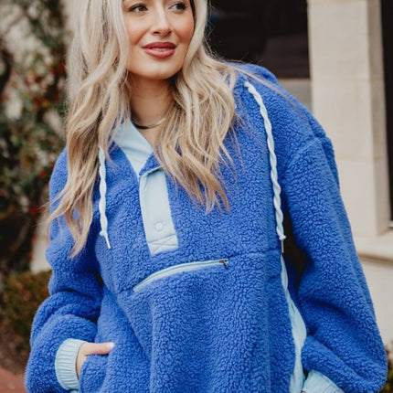 Blue Two-Toned Sherpa Pullover