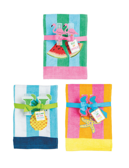 Terry Cloth Beach Towel & Clip Set