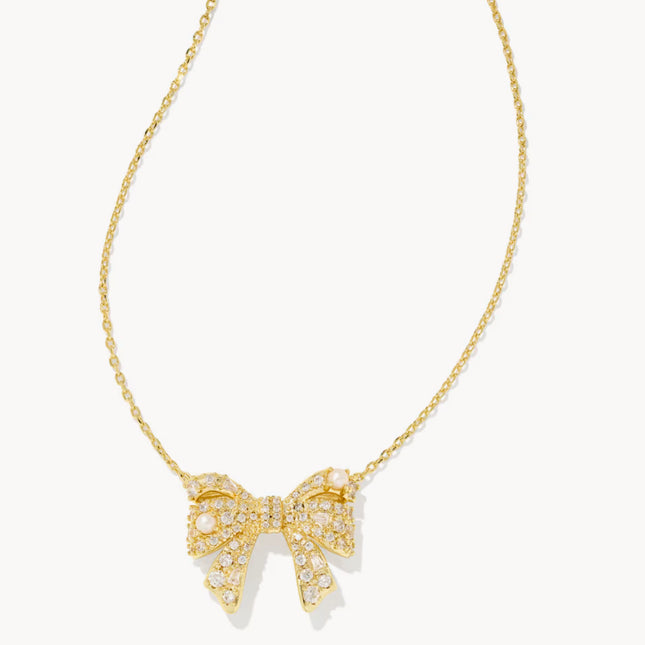 Krista Gold Bow Short Pendant Necklace in White