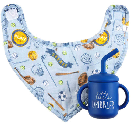 Silicone Cup & Muslin Bib Set Little Dribbler