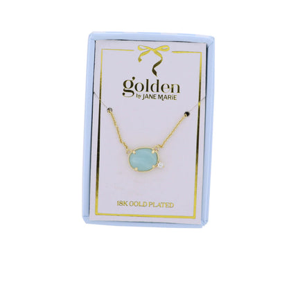 Mint Stone Oval with Crystal Accent Necklace
