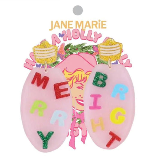 Christmas Light Bulb with “Merry” and “Bright” Earring