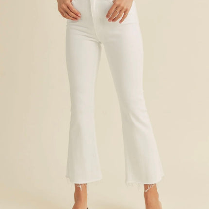 Just Black Denim: Optic White High Rise Crop Flare Jeans