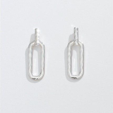 Periwinkle Silver Hammered Oval Drop Earrings