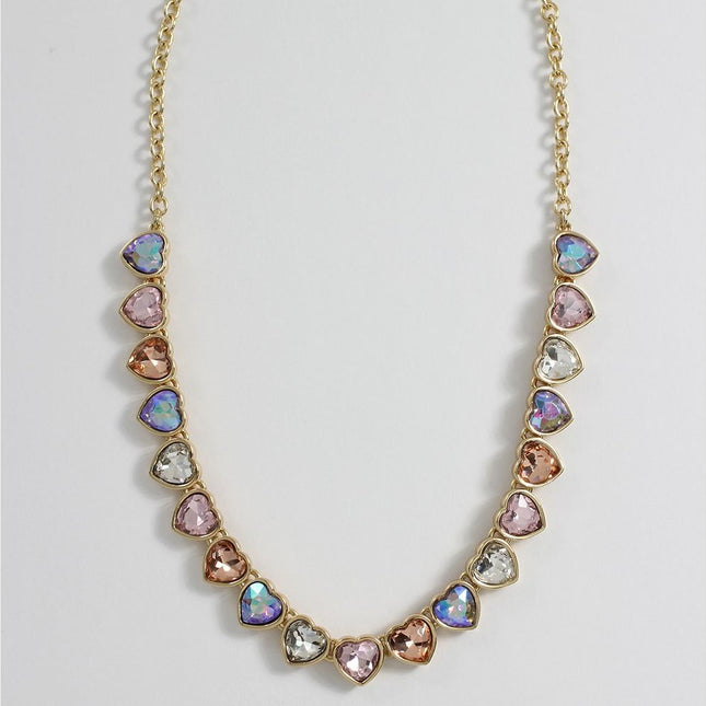 Necklace Gold Heart Multi Crystal