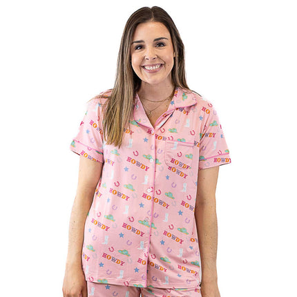 Howdy Partner Short Sleeve Button Up Sleep Shirt