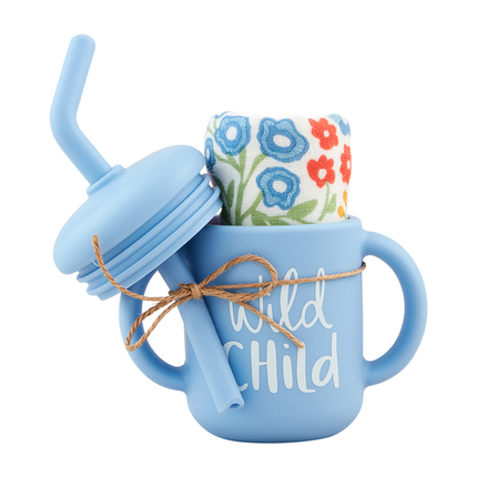 Mudpie Silicone Cup & Muslin Bib Set Wild Child