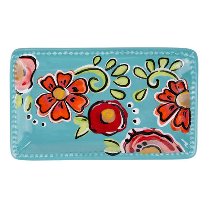 Glory Haus Turquoise Floral Trinket Tray