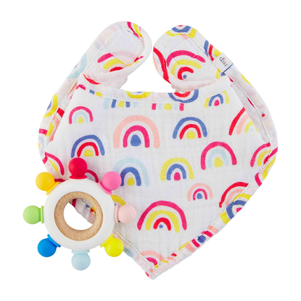 MudPie Teether and Bib Set Rainbow