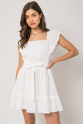 GILLI White Ruffle Sleeve Tiered Mini Dress