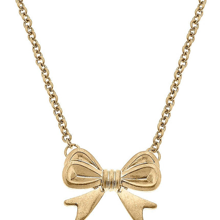 Canvas Style Stephanie Bow Pendant Necklace in Worn Gold