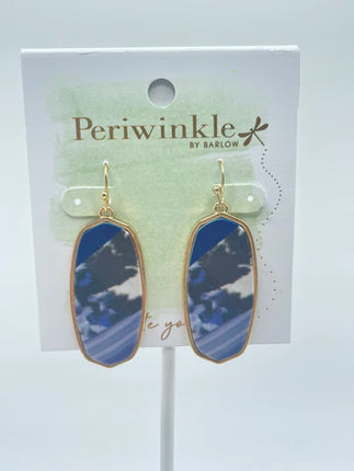 Periwinkle Blue Marble Gold Outlined Earrings