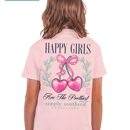 Simply Southern Short Sleeve Youth Tee: Happy Girls Light Pink