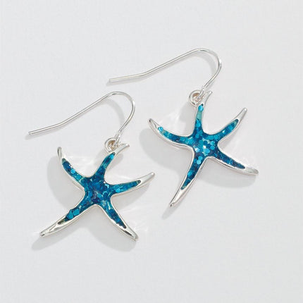 Periwinkle Earrings Silver Starfish Blue Glitter