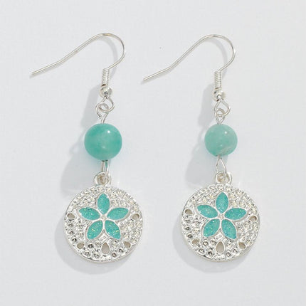 Periwinkle Earrings Silver Sand Dollar + Aqua Bead