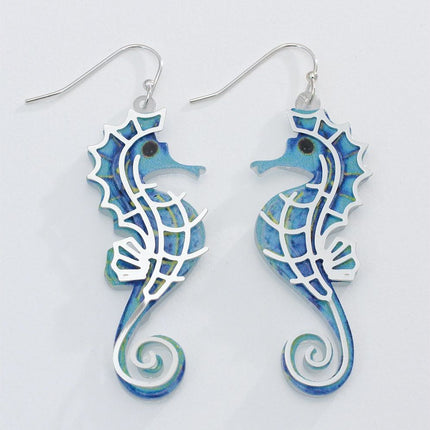 Periwinkle Earrings Blue Seahorse With Silver