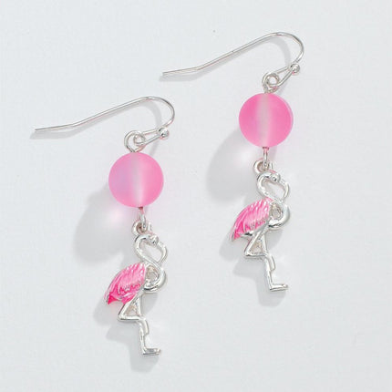 Periwinkle Earrings Silver + Pink Flamingo With Bead