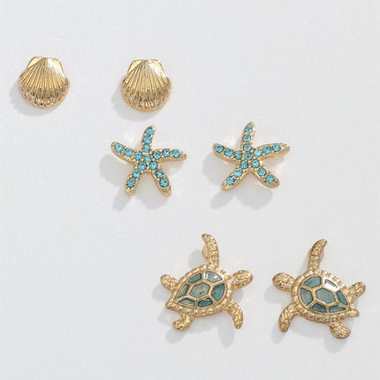 Periwinkle Earrings Gold Turtle Trio