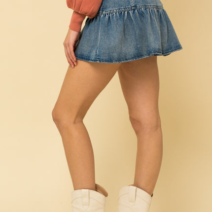 Ruffle Detail Denim Skirt