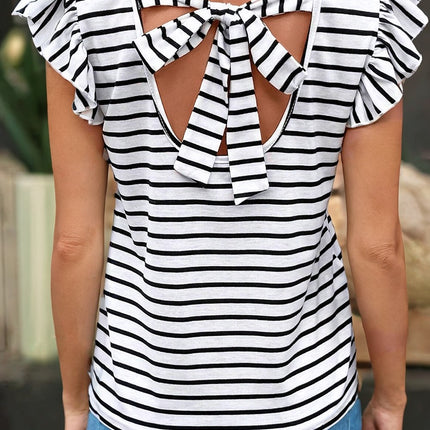 Aapparella: Stripe Butterfly Sleeve V-Neck Shirt