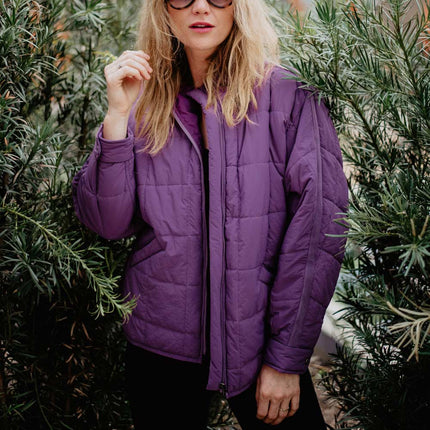 Katydid Purple Quilted Squares Zipper Jacket