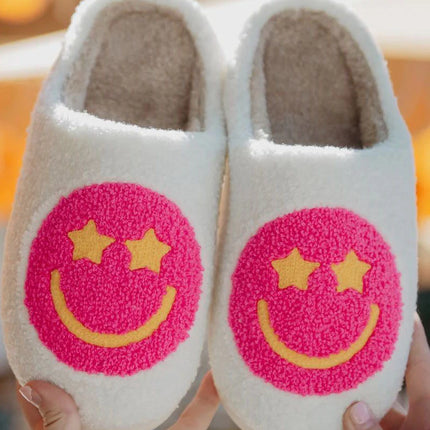 Katydid Hot Pink Star Eyed Happy Face Slippers