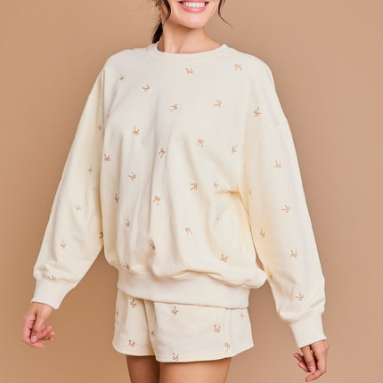 Gilli Round Neck Long Sleeve Ribbon Embroidered Sweatshirt