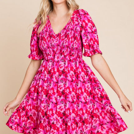 Floral Short Ruffle Sleeve Dress